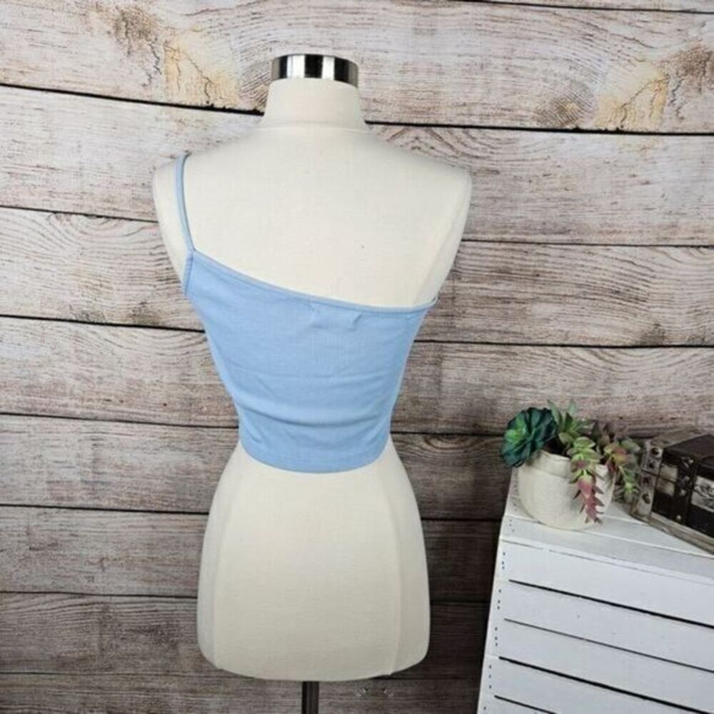 24colours Baby Blue One-Shoulder Ribbed Crop Top Women's Size S Sleeveless - Picture 4 of 6